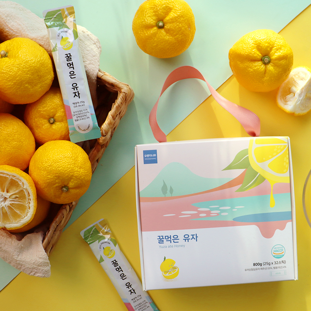 제주 꿀 유자차 스틱 선물세트 꿀먹은유자 32개입 800g - 상품 이미지