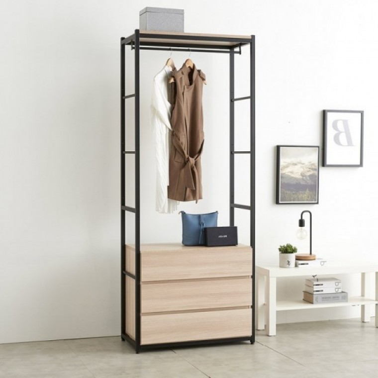 가구산책 네츄럴 4805 3단서랍 수납 철제선반 행거시스템장 RV952