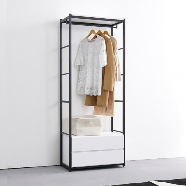 가구산책 화이트 4804 2단서랍 수납 철제선반 행거시스템장 RV950