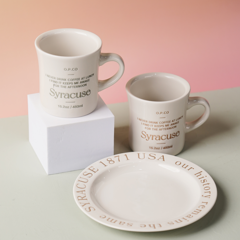 시라쿠스 레터링 머그컵 세트 3p 450ml 카페 머그잔 2세트+접시20cm1p 선물