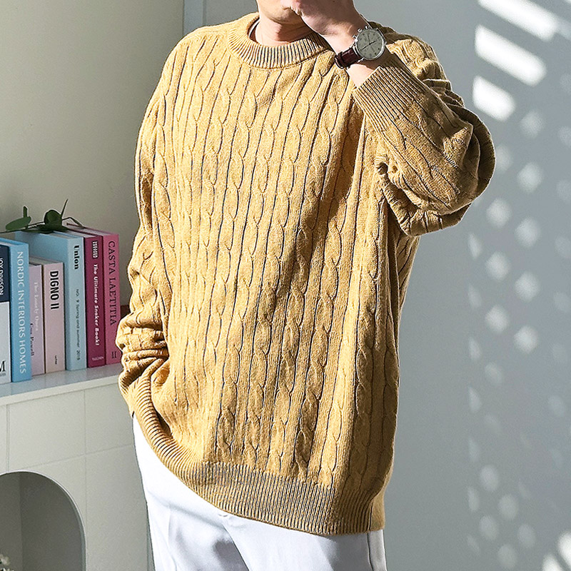 남자꽈배기니트 케이블 라운드넥 니트라운드 이미지 6