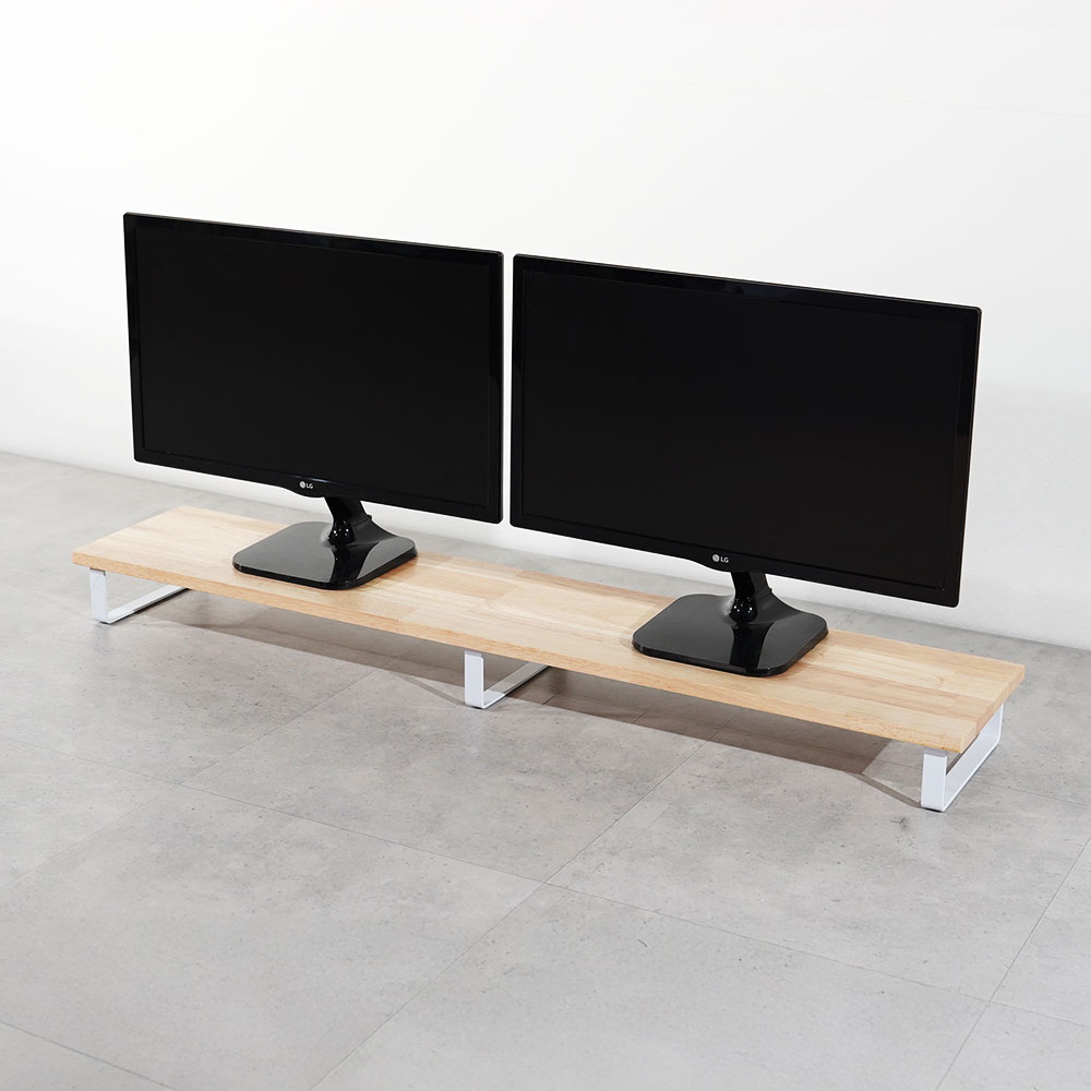 원목 듀얼 모니터 받침대 폭 240mm 높이10cm 1200mm, 고무나무상판(화이트받침) - 상세 이미지 2