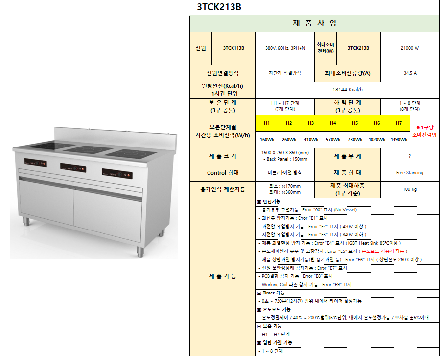 업소용인덕션 디포 3구 간택기 전기렌지 고화력 높은렌지 주방 영업용 식당 7KWX3구 - 상세 이미지 4