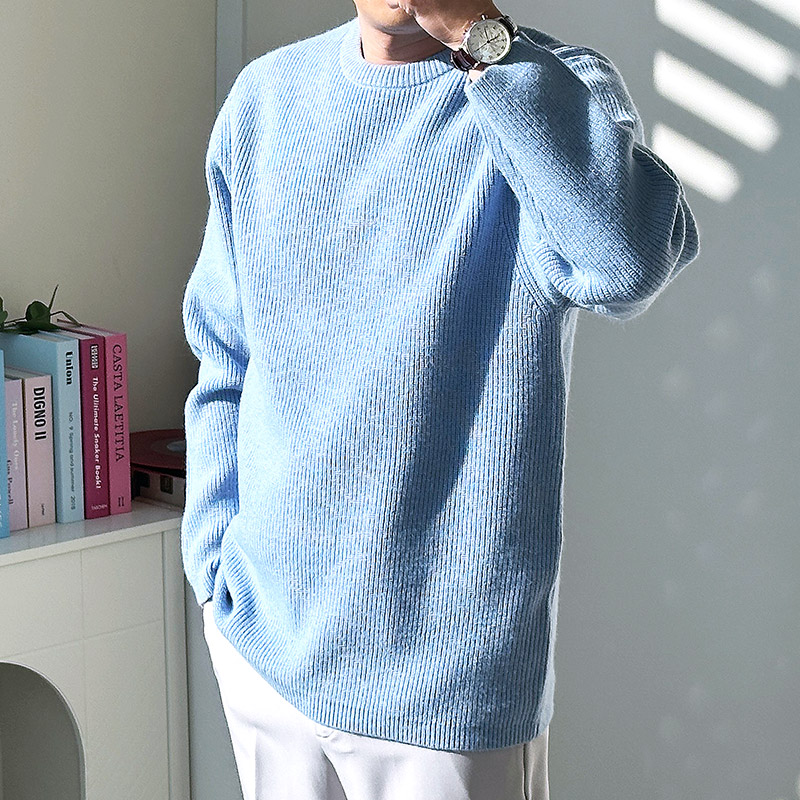 남자니트 골지니트 하찌라운드 오버핏 빅사이즈