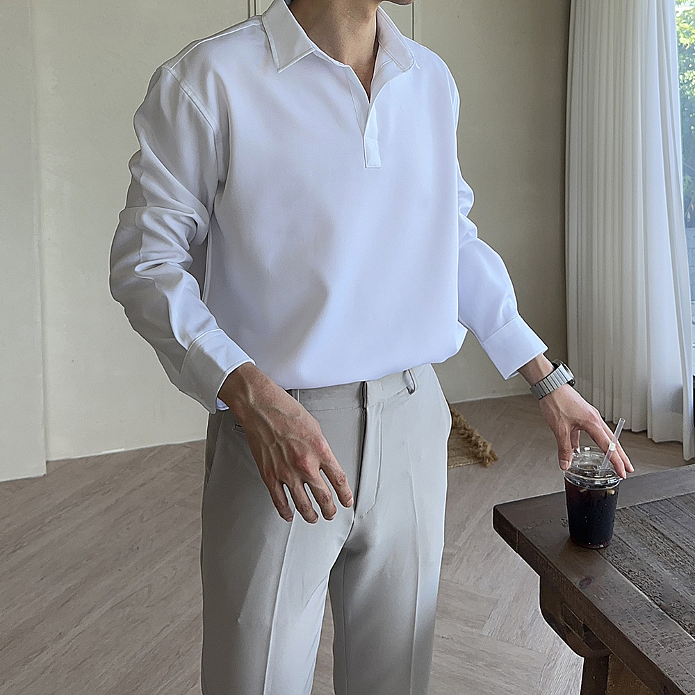 남자셔츠 구김없는 링클프리 반오픈 실크 정장 남자와이셔츠 제품 이미지