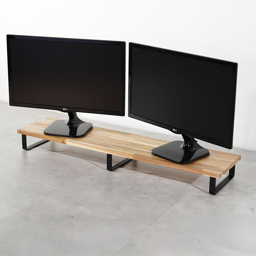 원목 듀얼 모니터 받침대 폭 240mm 높이10cm 1000mm, 아카시아상판(블랙받침) - 상세 이미지 2