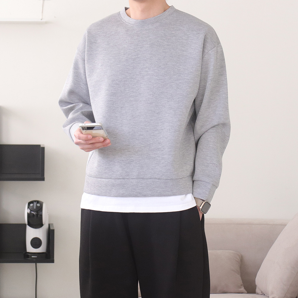 남자맨투맨 오버핏 네오프렌 구김없는 커플 맨투맨 남자후드티 - 상세 이미지 2