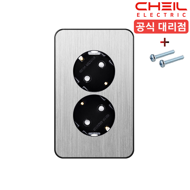 제일 디아트 매립콘센트 2구 세로형 매입 전기 디자인 커버 교체 실버헤어라인 - 메인 이미지