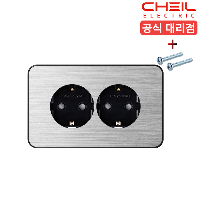 제일 디아트 매입콘센트 2구 가로형 전기 디자인 커버 교체 실버헤어라인 - 상품 이미지