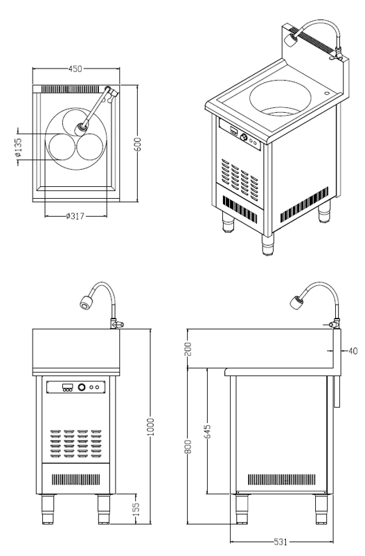 디포 인덕션해면기 면렌지 3구 업소용 면삶는기계 라멘 사각 국수 우동 3.5KW - 상세 이미지 3