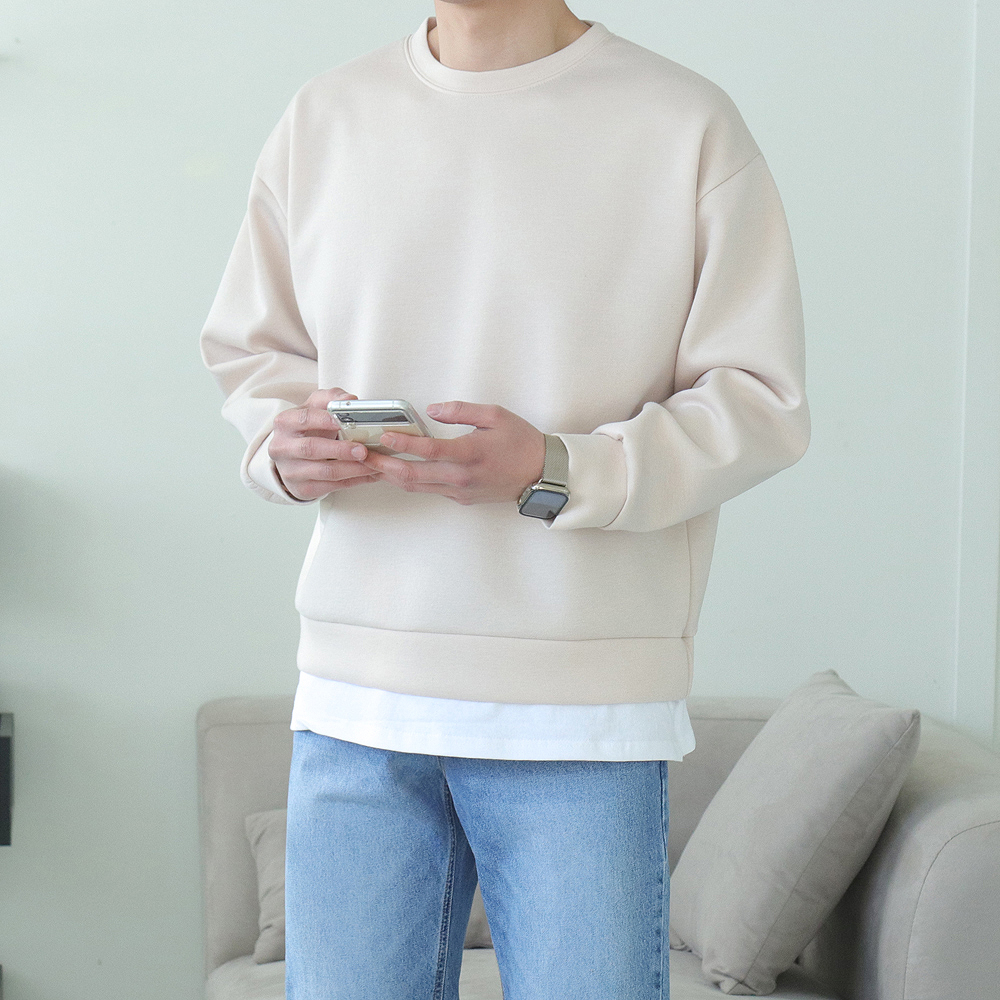 남자맨투맨 오버핏 네오프렌 구김없는 커플 맨투맨 남자후드티 - 상세 이미지 4