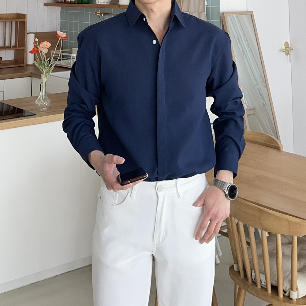 남자셔츠 구김없는 링클프리 남방 실크 남자 와이셔츠 제품 이미지