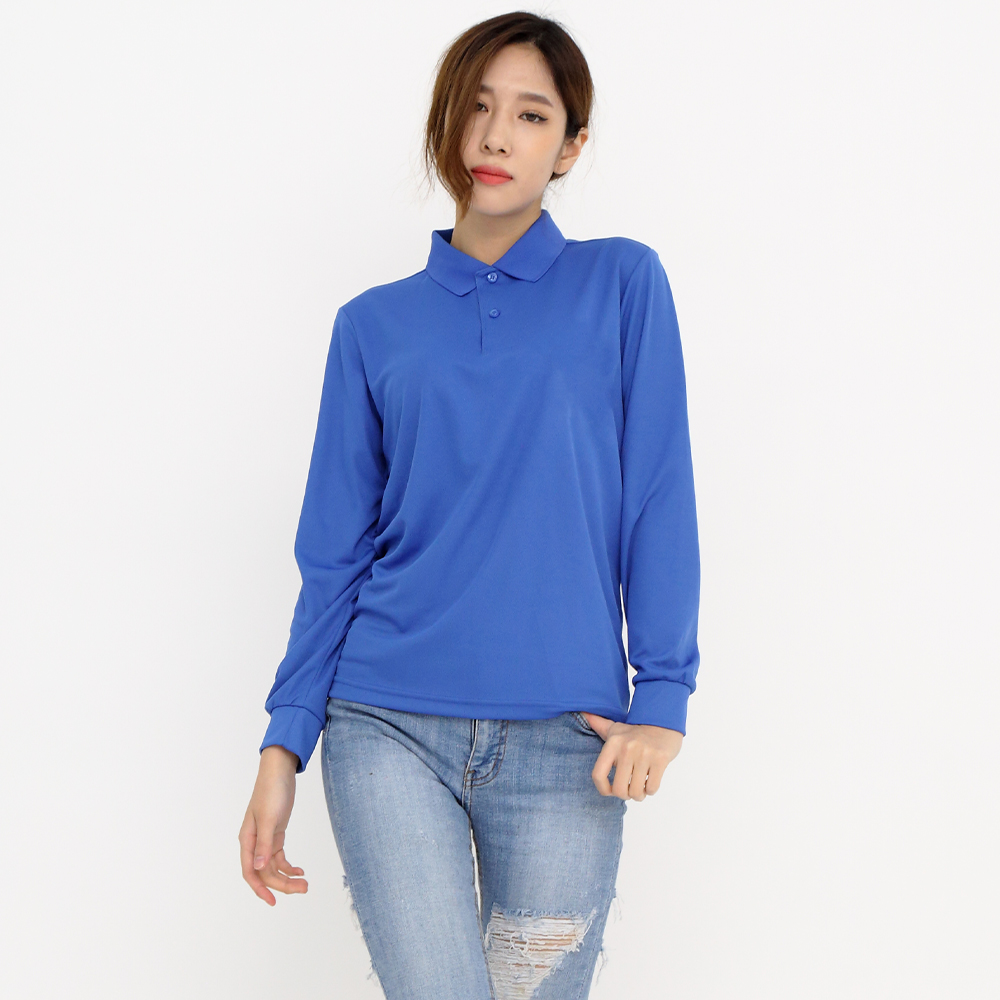 (16color)에어로쿨기능성(포켓없음)딥블루긴팔티셔츠 업소 카페 식당 단체복 홀서빙복 - 상품 이미지
