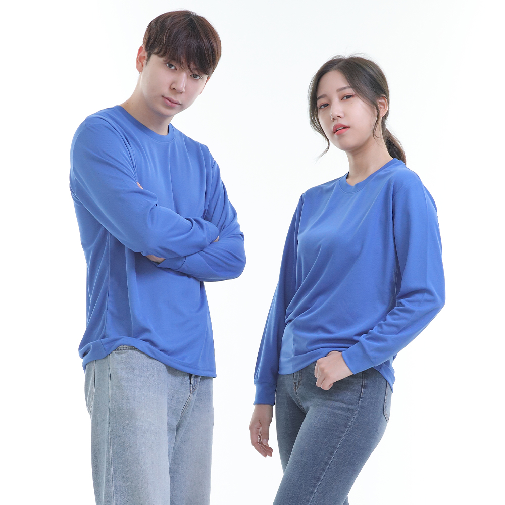 쿨론)기능성코발트라운드 긴팔티셔츠 식당 업소 가게티제작 유니폼셔츠 홀서빙복 - 상품 이미지