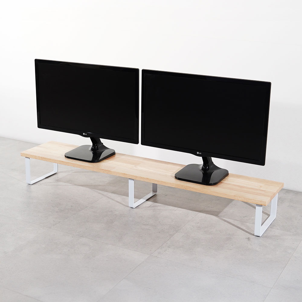 원목 듀얼 모니터 받침대 폭 240mm 높이16cm 1200mm, 고무나무상판(화이트받침) - 상세 이미지 2