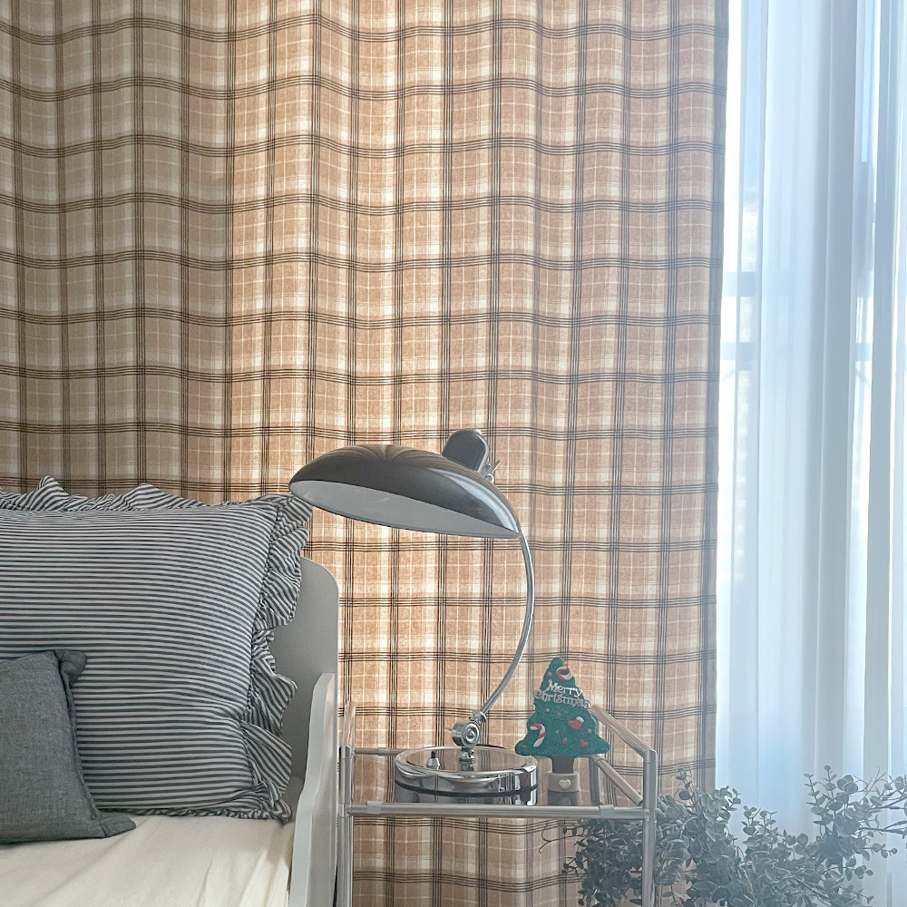 카푸치노 체크 겨울 기모 방한 방풍 아이방 맞춤제작 커튼