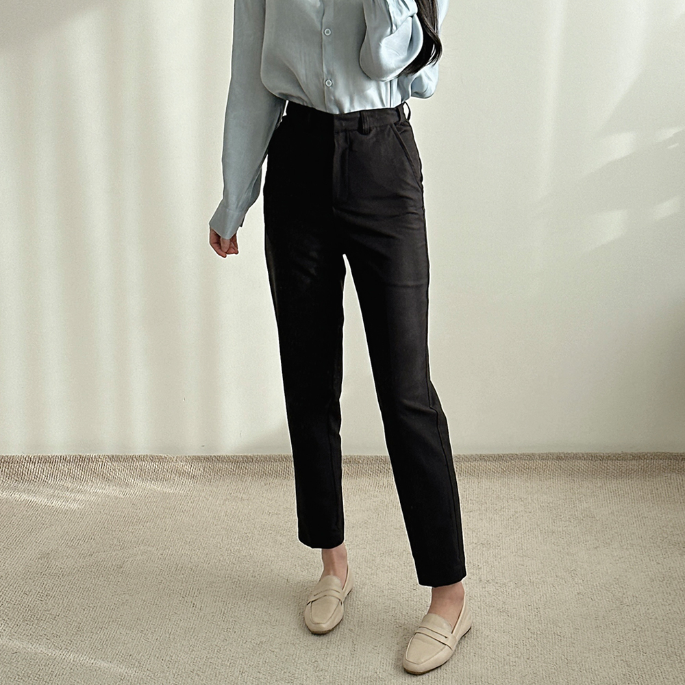 1+1 여성 슬랙스 하이웨스트 슬림핏 허리 옆밴드 스판 정장바지 - 상세 이미지 4