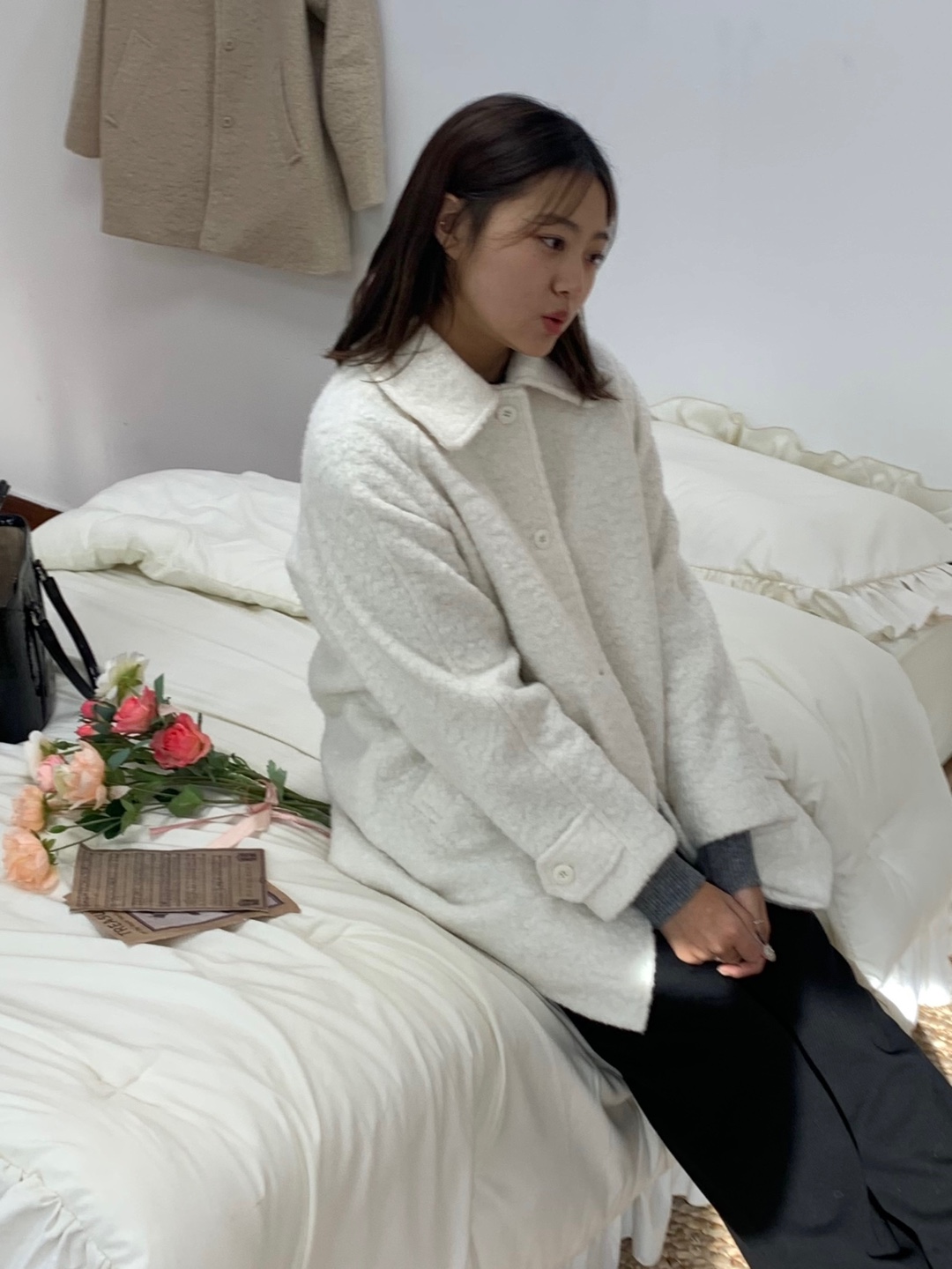 울40 알파카 부클코트 뽀글이코트 하프코트 - 상세 이미지 4