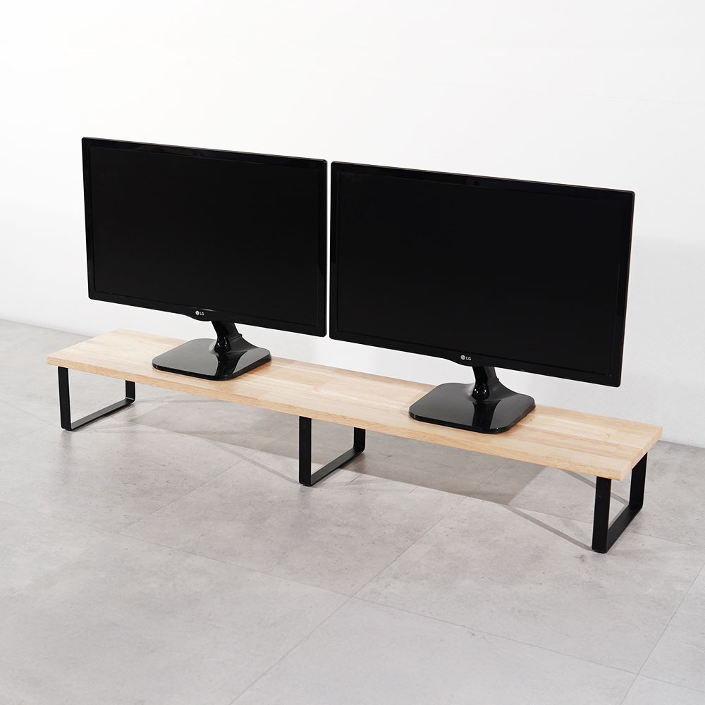 원목 듀얼 모니터 받침대 폭 300mm 높이16cm 1200mm, 고무나무상판(블랙받침) - 상세 이미지 2
