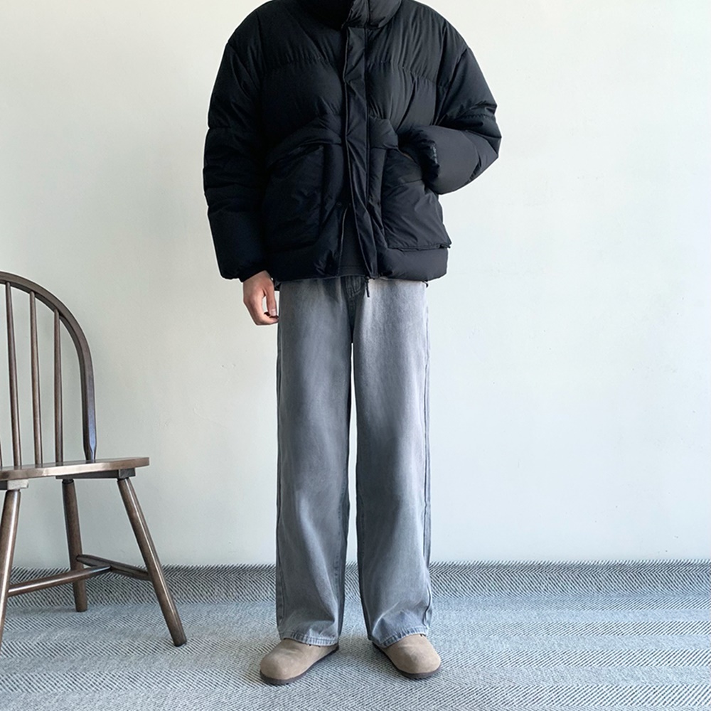 남자기모청바지 남자와이드청바지 블랙진 일자데님 - 상세 이미지 5
