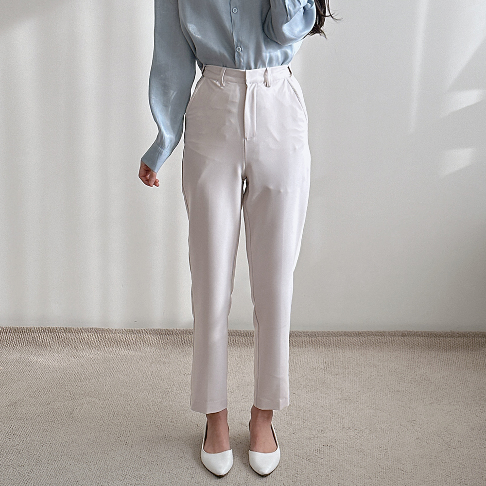 1+1 여성 슬랙스 하이웨스트 슬림핏 허리 옆밴드 스판 정장바지 - 상세 이미지 2