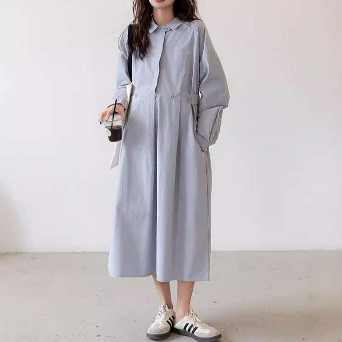 봄 가을 임산부 롱 원피스 허리 조절