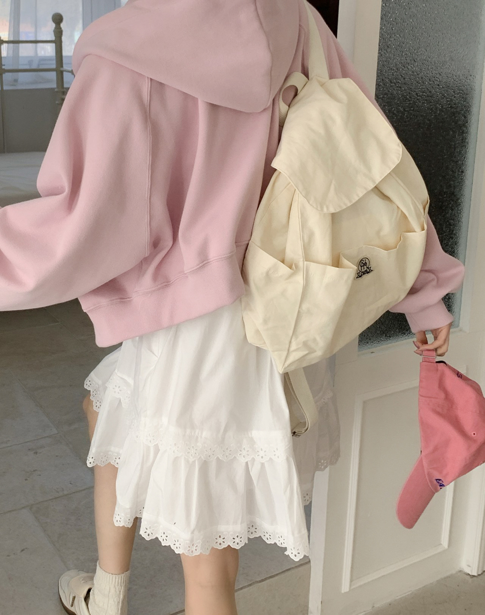 위어 리본 후드 집업 봄 자수 레글런 후디 발레코어 핑크 세미크롭 반 크롭 데일리 점퍼 3color 상세 이미지 22