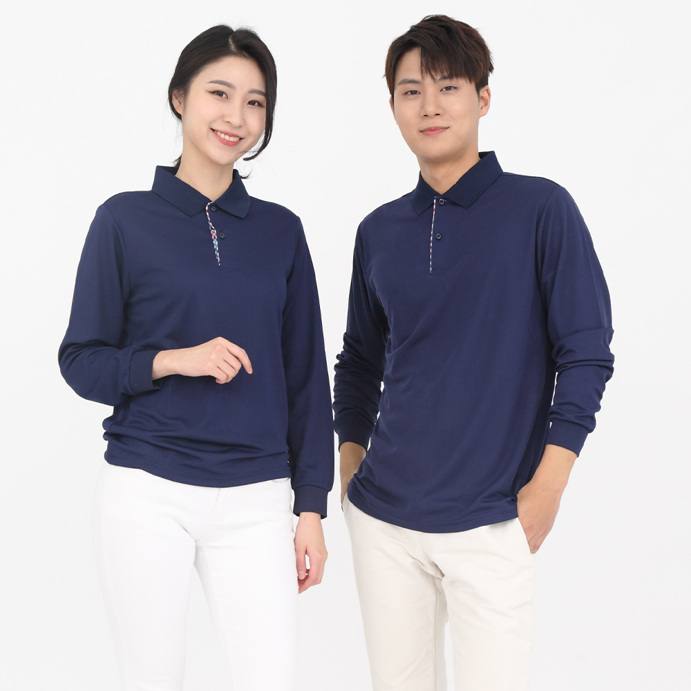 쿨론카라곤색체크 기능성긴팔 유니폼셔츠 가게티 식당유니폼 홀서빙복 - 상품 이미지