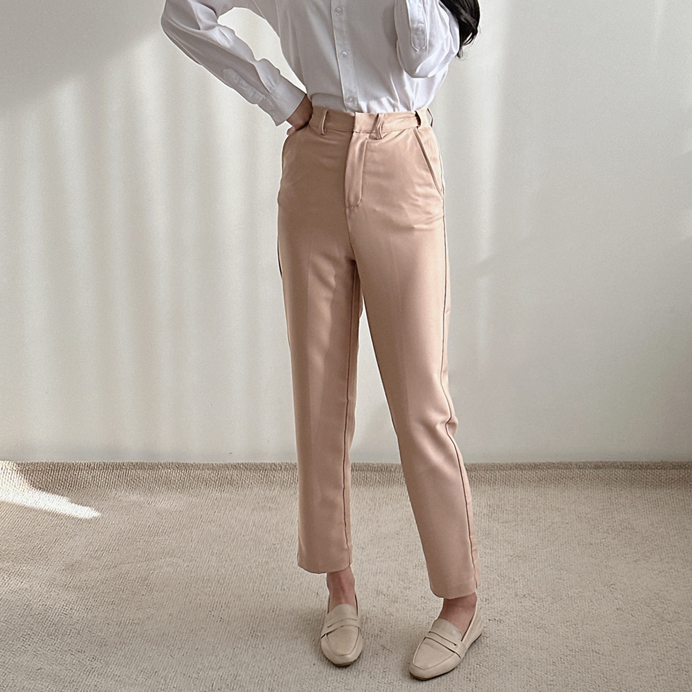 1+1 여성 슬랙스 하이웨스트 슬림핏 허리 옆밴드 스판 정장바지 - 상세 이미지 3