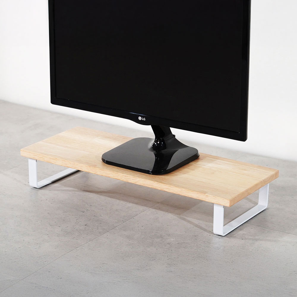 원목 듀얼 모니터 받침대 폭 240mm 높이10cm 800mm, 고무나무상판(화이트받침) - 상세 이미지 2