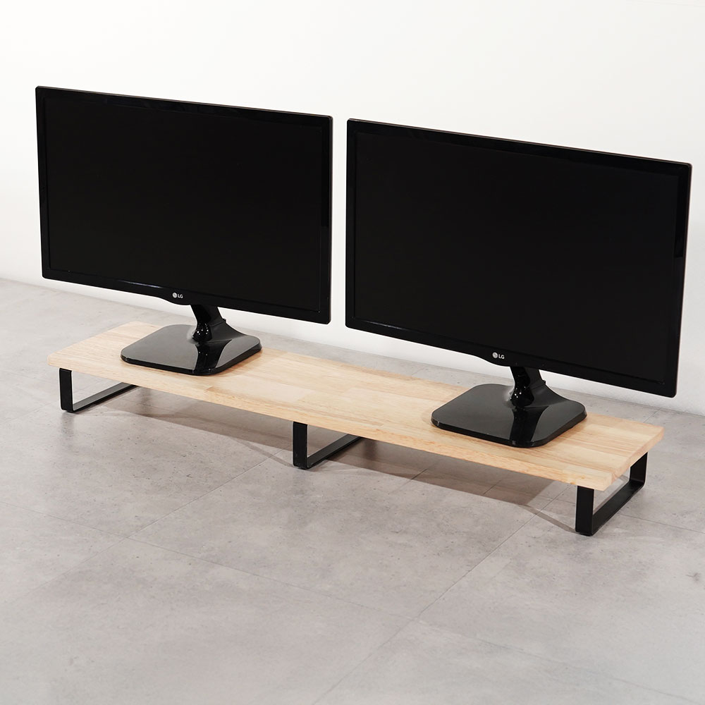 원목 듀얼 모니터 받침대 폭 240mm 높이10cm 1000mm, 고무나무상판(블랙받침) - 상세 이미지 2
