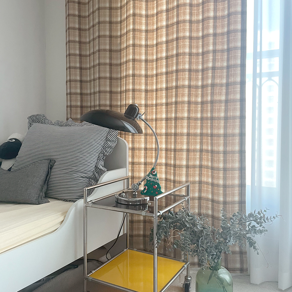 카푸치노 체크 겨울 기모 방한 방풍 아이방 맞춤제작 커튼