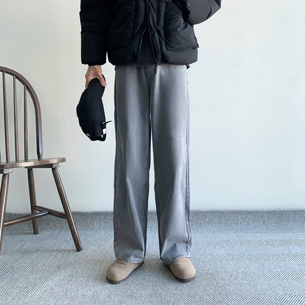 남자기모청바지 남자와이드청바지 블랙진 일자데님 - 상세 이미지 3