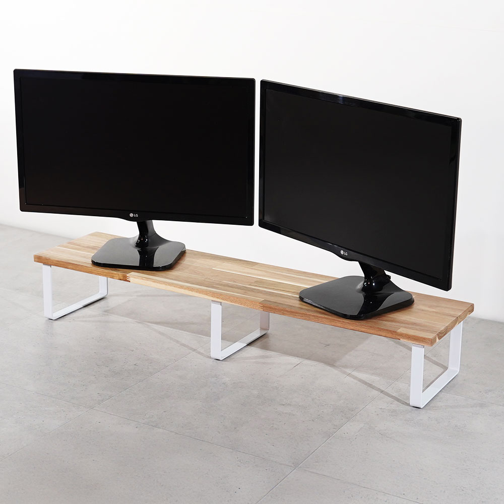 원목 듀얼 모니터 받침대 폭 240mm 높이16cm 1000mm, 아카시아상판(화이트받침) - 상세 이미지 2