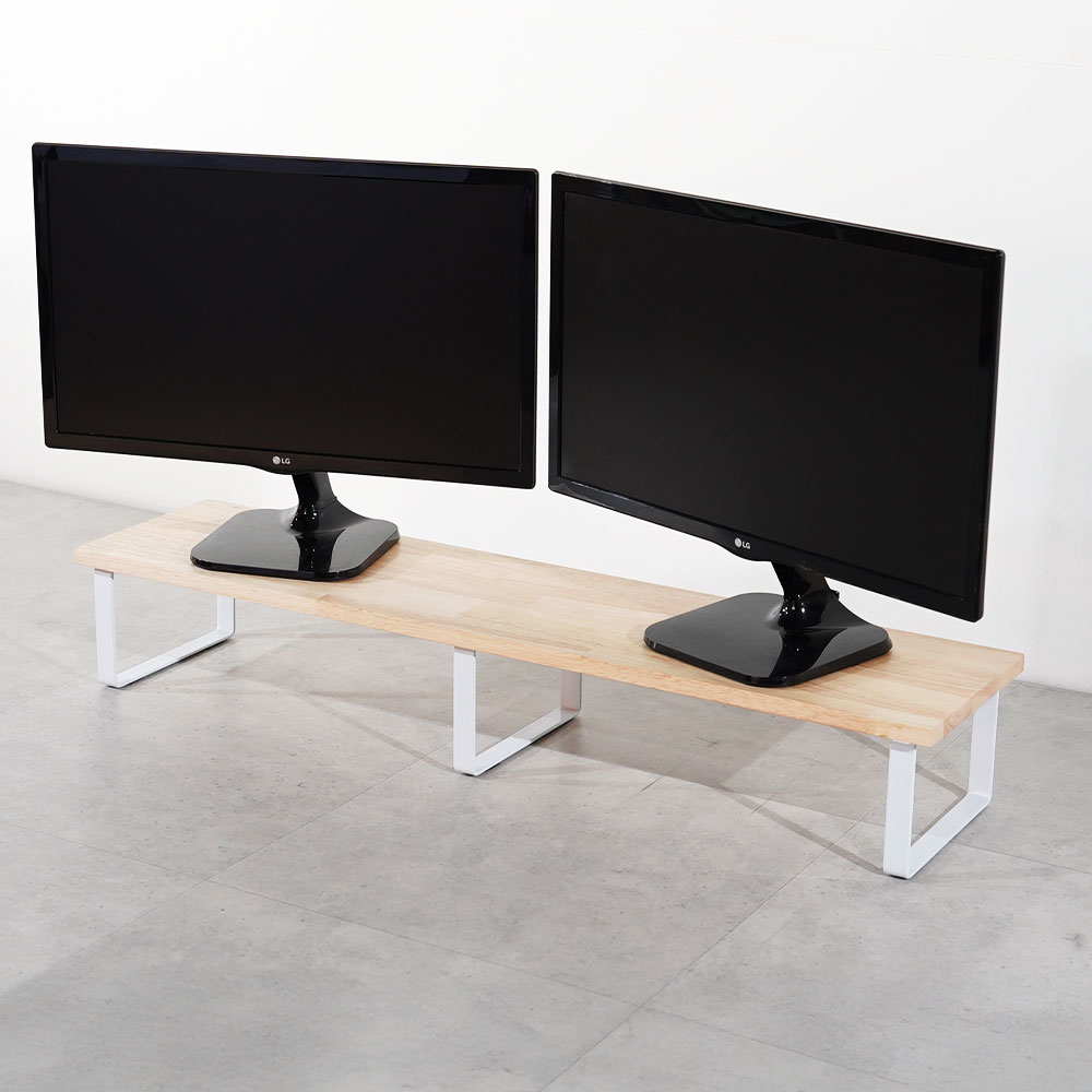 원목 듀얼 모니터 받침대 폭 300mm 높이16cm 1000mm, 고무나무상판(화이트받침) - 상세 이미지 2