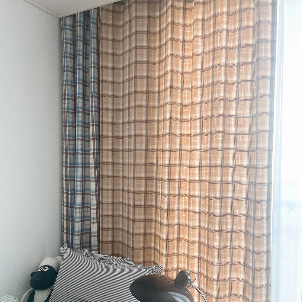 카푸치노 체크 겨울 기모 방한 방풍 아이방 맞춤제작 커튼