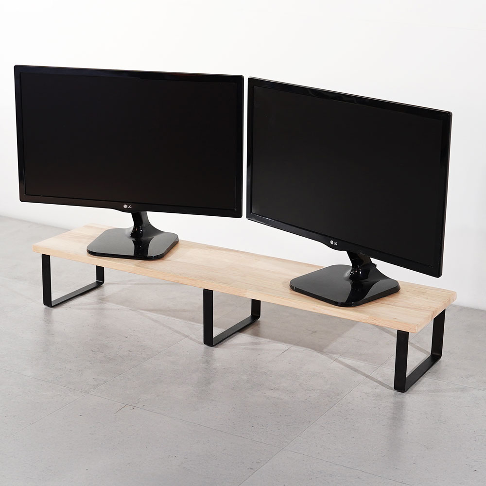 원목 듀얼 모니터 받침대 폭 300mm 높이16cm 1000mm, 고무나무상판(블랙받침) - 상세 이미지 2