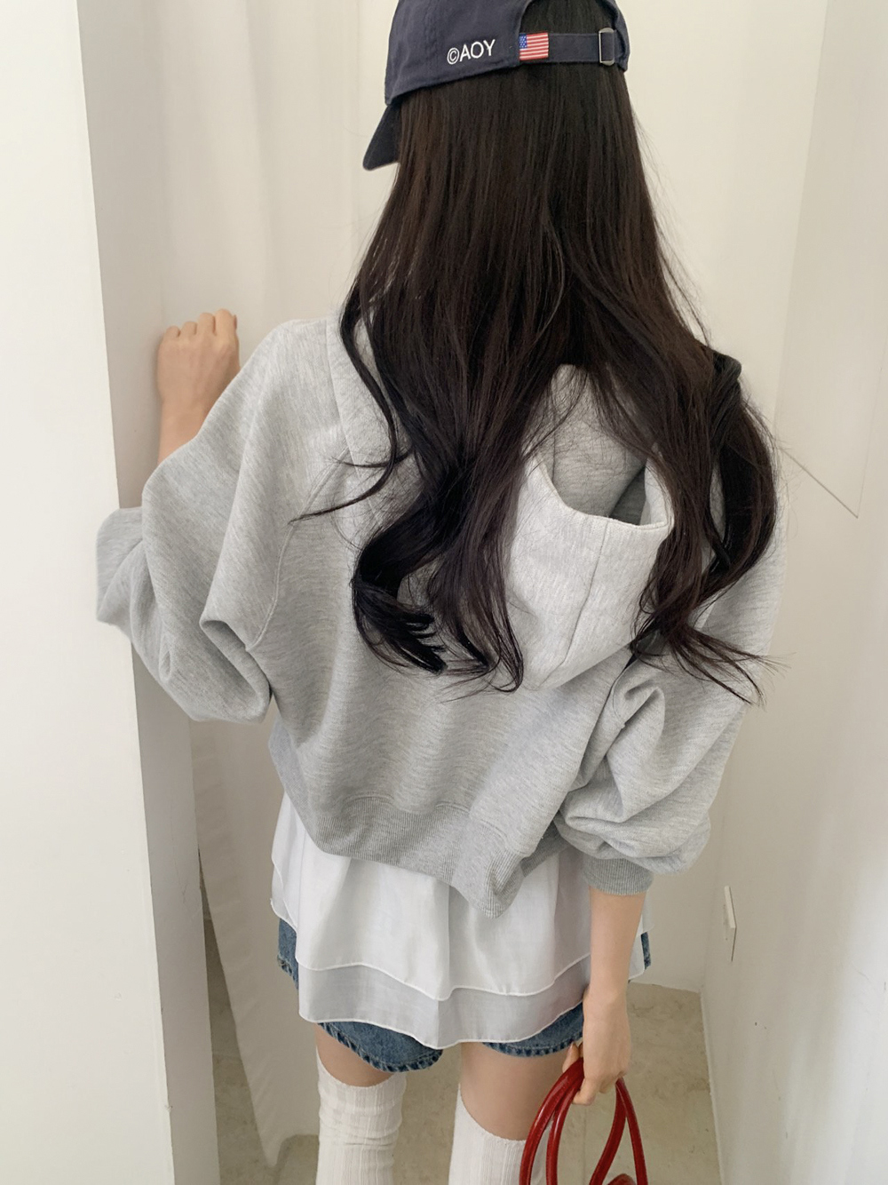 위어 리본 후드 집업 봄 자수 레글런 후디 발레코어 핑크 세미크롭 반 크롭 데일리 점퍼 3color 상세 이미지 14
