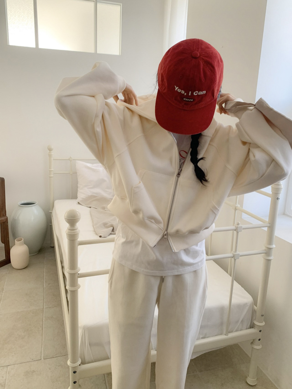 위어 리본 후드 집업 봄 자수 레글런 후디 발레코어 핑크 세미크롭 반 크롭 데일리 점퍼 3color 상세 이미지 8