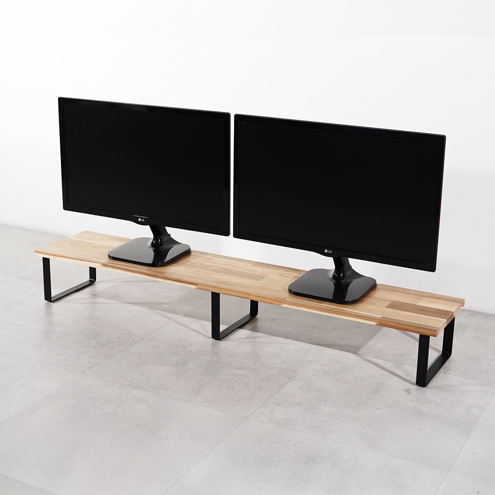 원목 듀얼 모니터 받침대 폭 300mm 높이16cm 1200mm, 아카시아상판(블랙받침) - 상세 이미지 2