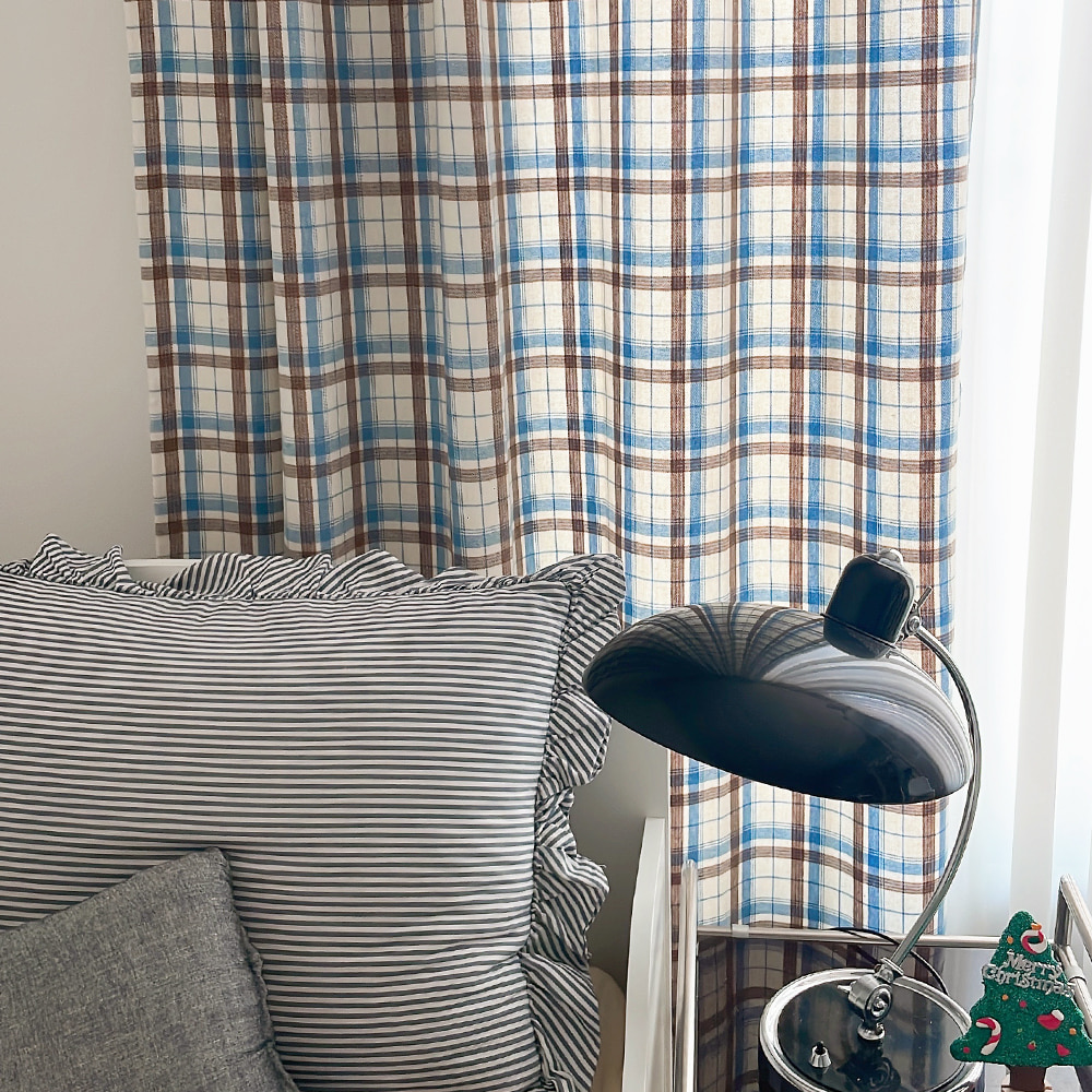 카푸치노 체크 겨울 기모 방한 방풍 아이방 맞춤제작 커튼