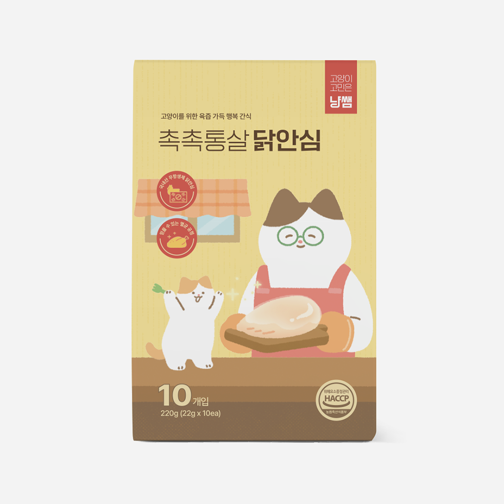 냥쌤 촉촉통살 고양이 간식 닭고기 안심 아기 저염간식 특식 닭안심, 22g, 40개