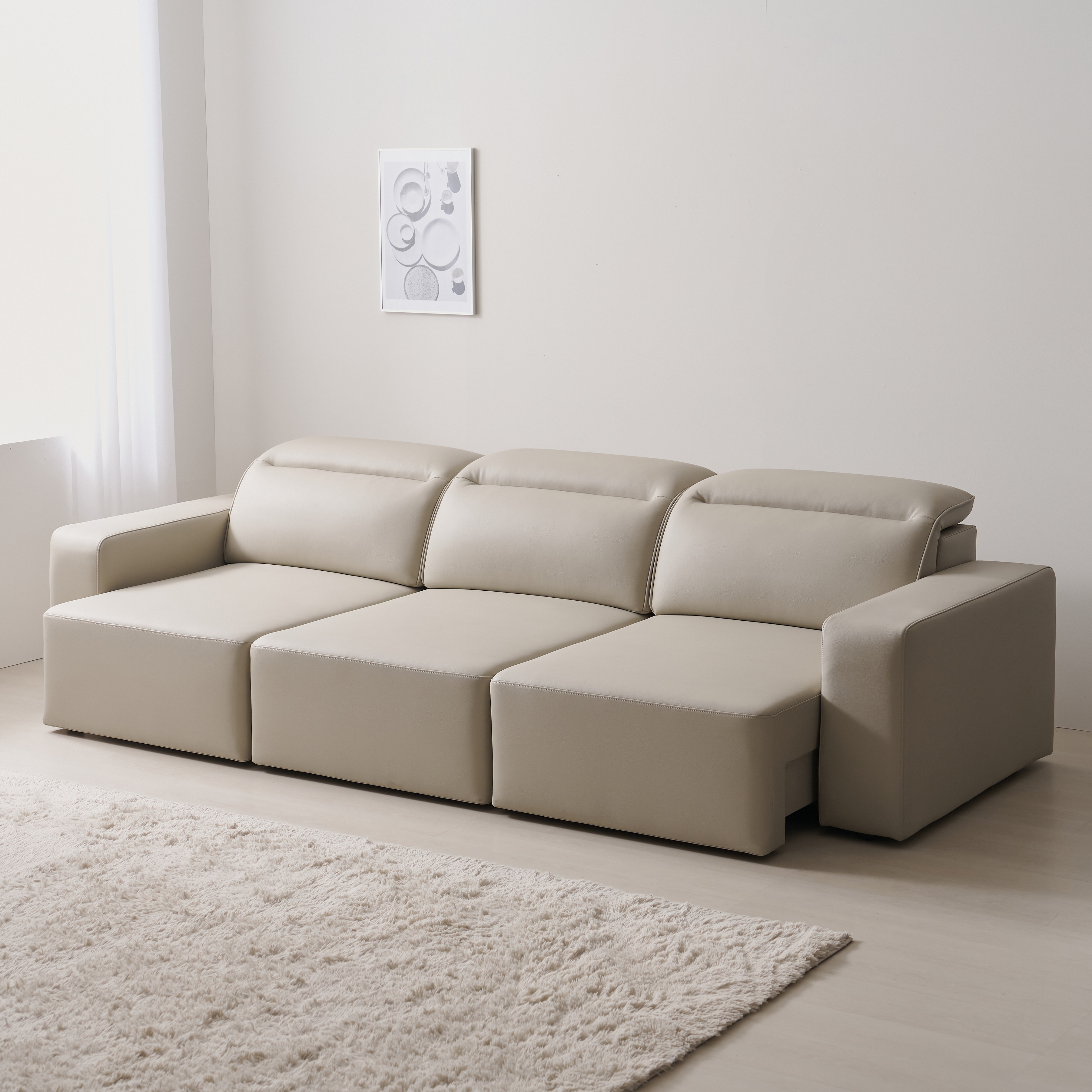 카디마 에코레더 일체형 슬라이드 리클라이너 가죽 4인 슬라이딩 모듈 소파 /스피커 옵션