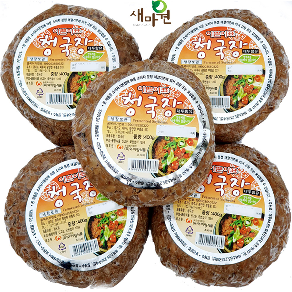 아리랑식품 이쁜이표 청국장 냄새 안나는 없는 400g, 5개 : 식자재프로