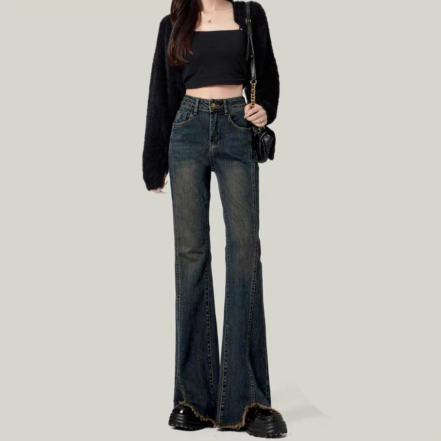 빅사이즈 기모 나팔 데님바지 옆트임 하이웨스트 청바지 - 상품 이미지