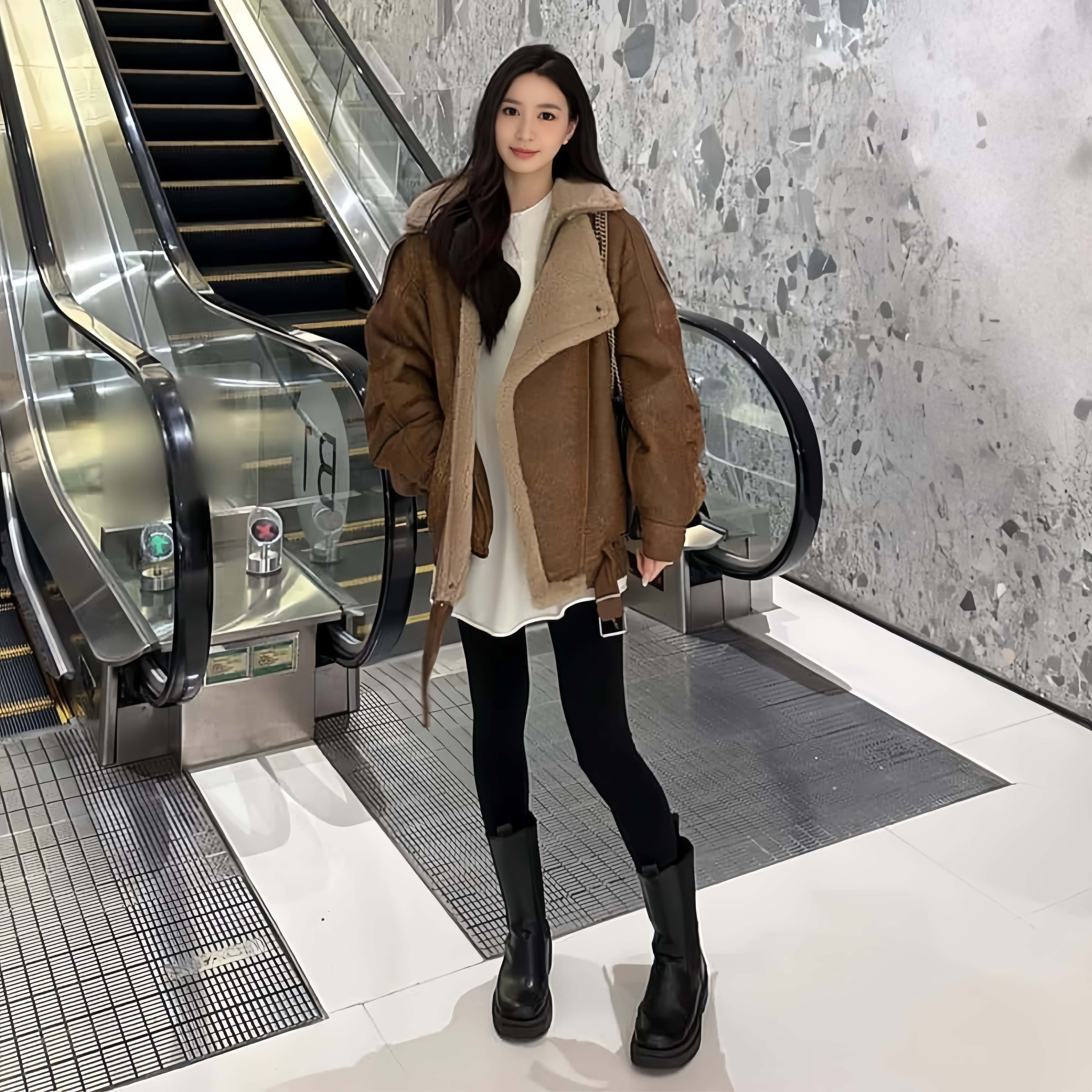 겨울 터틀넥 기모 자켓 무스탕 스웨이드 루즈핏 털코트 - 상세 이미지 4