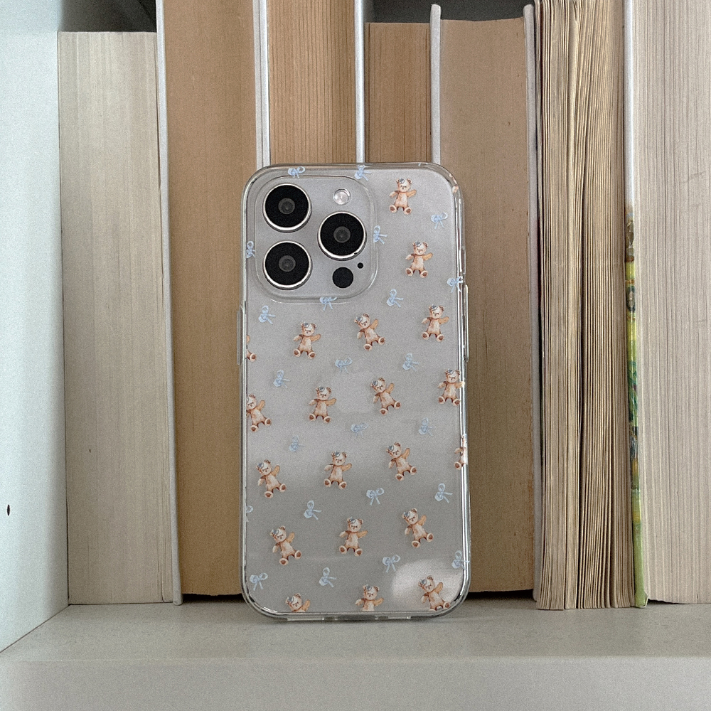 fluffy bear pattern 아이폰 16pro 케이스 클리어 투명 젤리 - 상세 이미지 2