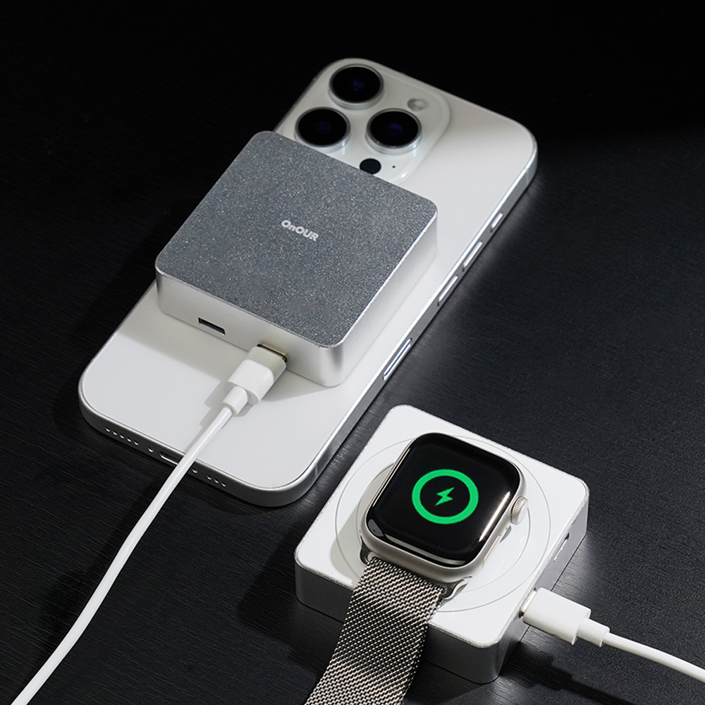 온아워 맥세이프 보조배터리 고속 무선충전 갤럭시 아이폰 에어팟 애플워치 5000mAh 제품 이미지