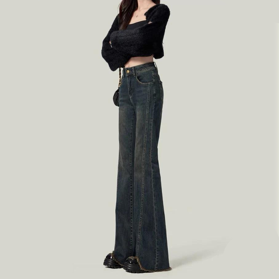빅사이즈 기모 나팔 데님바지 옆트임 하이웨스트 청바지 - 상세 이미지 4