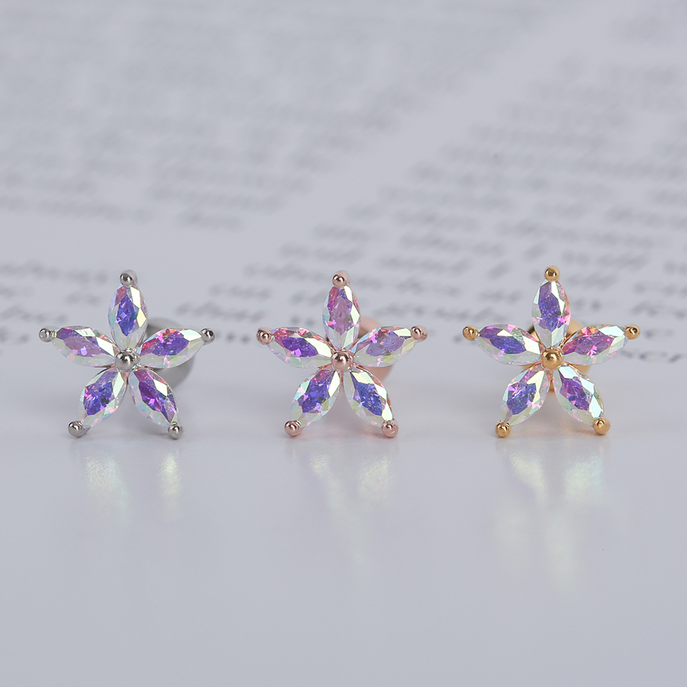써지컬스틸 오로라 플라워 꽃 피어싱 귀걸이 2size 이미지 7